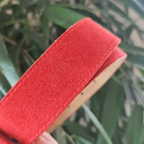 Genuine Red Suede Leather Double Tongue Belt - Picture 10 of 11